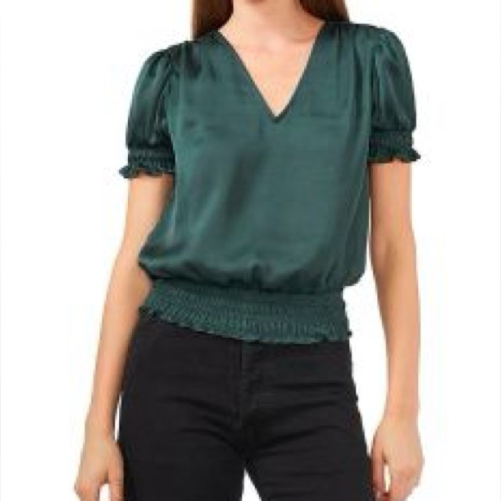 STATE V-Neck Olive Blouse with Ruffle Details